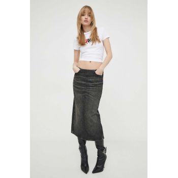 Diesel fustă din denim culoarea gri, midi, dreaptă A13089.0GHAA