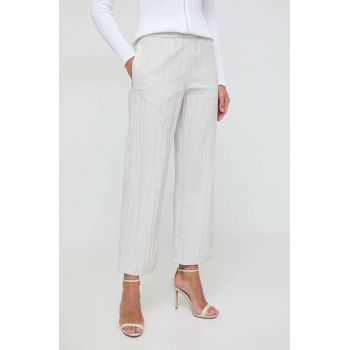 Max Mara Leisure pantaloni femei, culoarea bej, lat, high waist 2416130000000