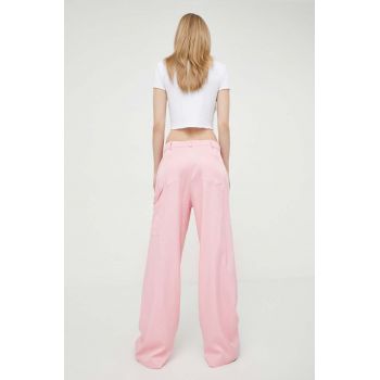 Moschino Jeans pantaloni femei, culoarea roz, lat, high waist