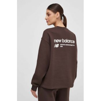 New Balance bluza femei, culoarea maro, cu imprimeu