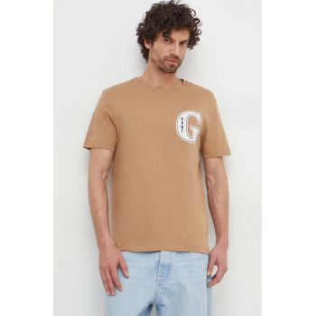 Gant tricou din bumbac barbati, culoarea maro, cu imprimeu de firma original