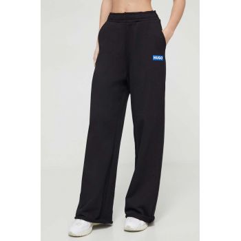 HUGO Blue pantaloni de trening din bumbac culoarea negru, cu imprimeu 50515809