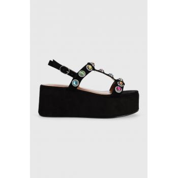 Kurt Geiger London sandale din piele întoarsă Octavia Platform femei, culoarea negru, cu platformă 9991300209