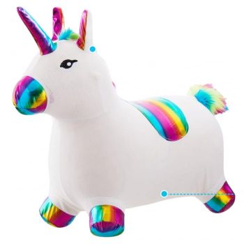 Unicorn gonflabil cu husa de plus, cu sunete si lumini, alb