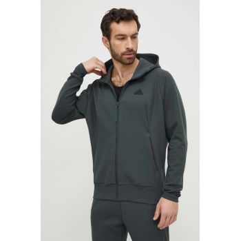 adidas bluză Z.N.E bărbați, culoarea verde, cu glugă, uni IR5240