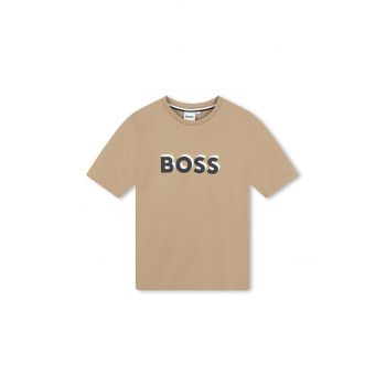 BOSS tricou de bumbac pentru copii culoarea bej, cu imprimeu