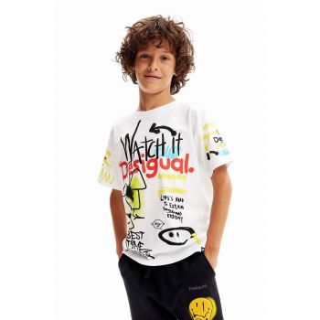 Desigual tricou de bumbac pentru copii culoarea alb, modelator