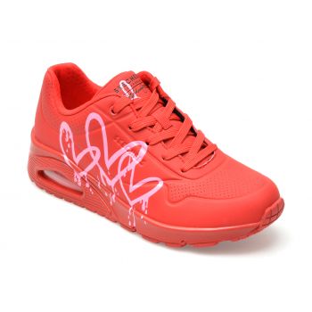 Pantofi sport SKECHERS rosii, UNO, din piele ecologica la reducere