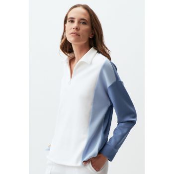 Bluza de trening cu model colorblock si fenta cu fermoar