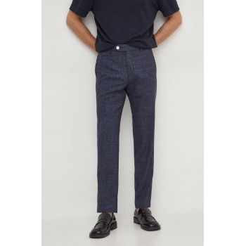 BOSS pantaloni de lână culoarea bleumarin, drept 50515088