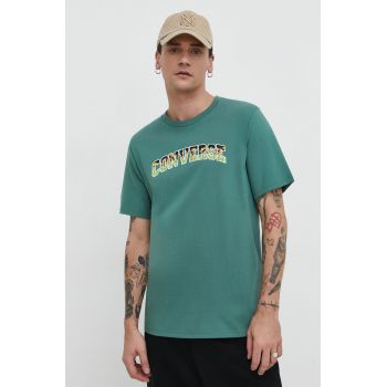 Converse tricou din bumbac barbati, culoarea verde, cu imprimeu