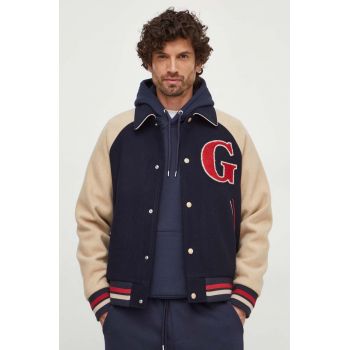 Gant geaca de lana culoarea albastru marin, de tranzitie, oversize