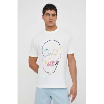 PS Paul Smith tricou din bumbac barbati, culoarea alb, cu imprimeu