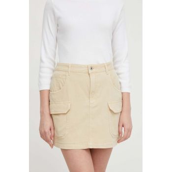 Pepe Jeans fusta culoarea bej, mini, drept