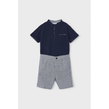 Set de tricout cu guler Mao si pantaloni scurti