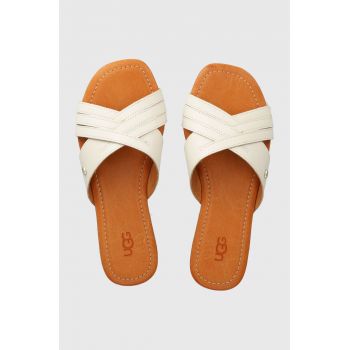 UGG slapi de piele Kenleigh Slide femei, culoarea bej, 1142711