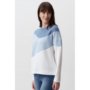 Bluza de tening cu decolteu la baza gatului si model colorblock