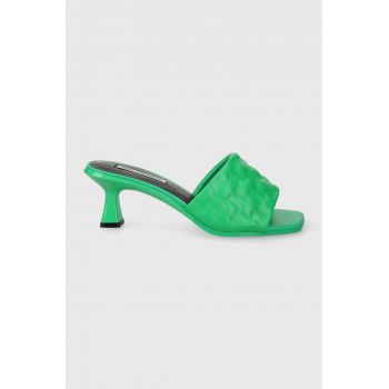 Karl Lagerfeld slapi de piele PANACHE II femei, culoarea verde, cu toc drept, KL30113