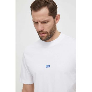 HUGO Blue tricou din bumbac bărbați, culoarea alb, uni 50509991