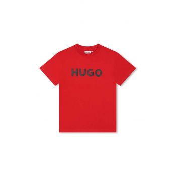 HUGO tricou de bumbac pentru copii culoarea rosu, cu imprimeu de firma original