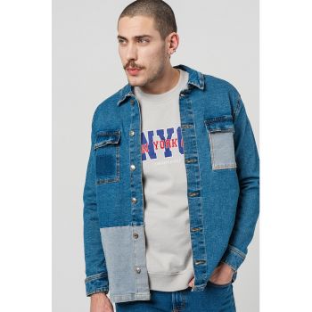 Jacheta-camasa din denim cu buzunare aplicate