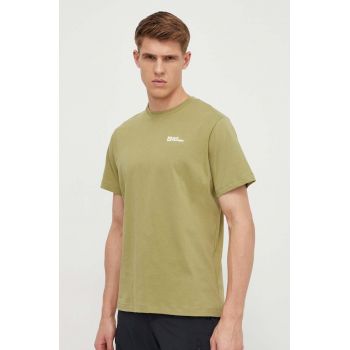 Jack Wolfskin tricou din bumbac barbati, culoarea verde, neted