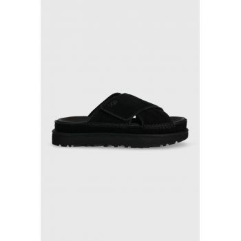 UGG papuci din piele Goldenstar Cross Slide femei, culoarea negru, cu platforma, 1137910 de firma originali