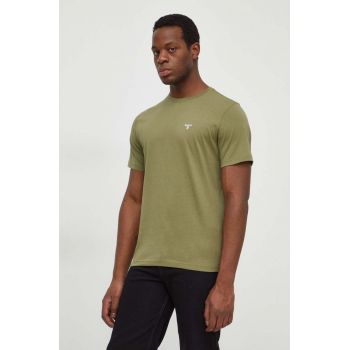 Barbour tricou din bumbac culoarea verde, neted