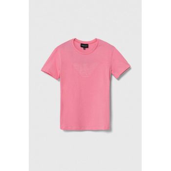 Emporio Armani tricou de bumbac pentru copii culoarea roz