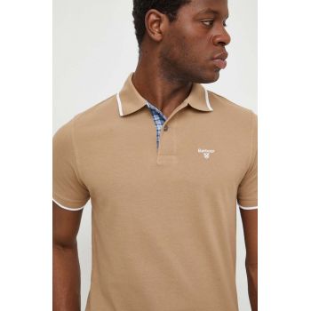 Barbour polo de bumbac culoarea bej, neted