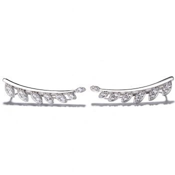 Cercei ear cuffs argint 925, JW679, model frunze, placat cu rodiu