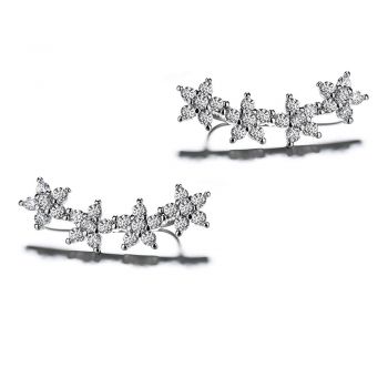 Cercei ear cuffs argint 925, JW680, model flori, placat cu rodiu