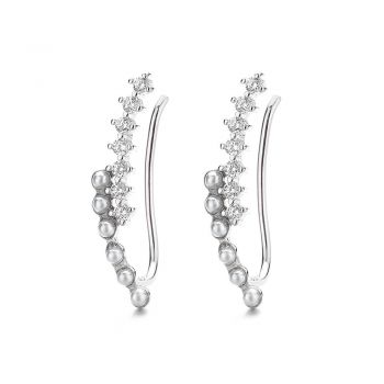 Cercei ear cuffs argint 925, JW684, model elegant, placat cu rodiu