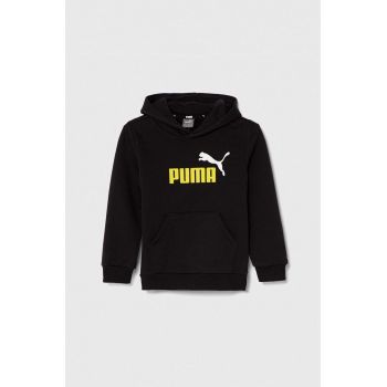 Puma bluza copii culoarea negru, cu glugă, cu imprimeu