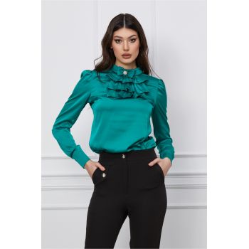 Bluza MBG verde din satin cu jabou