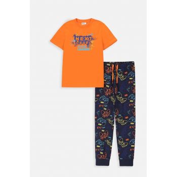 Coccodrillo pijamale de bumbac pentru copii culoarea portocaliu, modelator