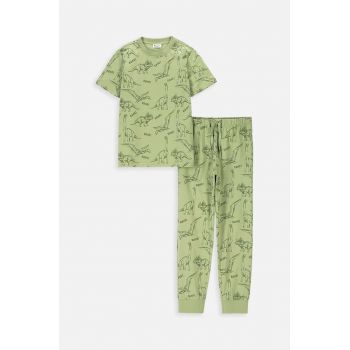 Coccodrillo pijamale de bumbac pentru copii culoarea verde, modelator