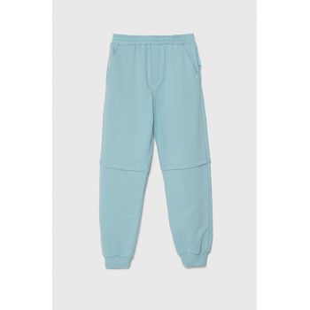 Emporio Armani pantaloni de trening din bumbac pentru copii x The Smurfs culoarea turcoaz, neted