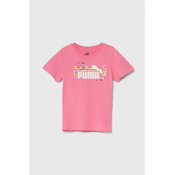 Puma tricou de bumbac pentru copii ESS+ SUMMER CAMP Tee culoarea roz, cu imprimeu
