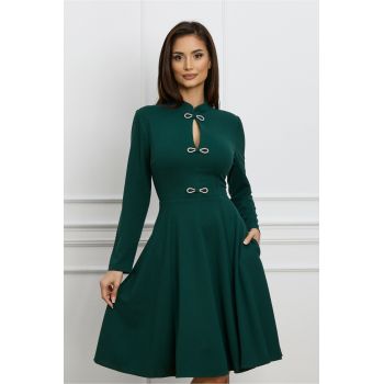 Rochie Dy Fashion verde cu funde decorative la bust