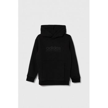 adidas bluza copii culoarea negru, cu glugă, cu imprimeu