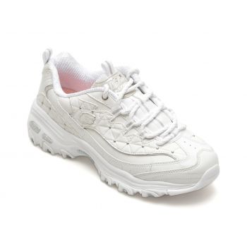 Pantofi SKECHERS albi, D LITES, din piele naturala