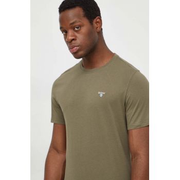 Barbour tricou din bumbac barbati, culoarea verde, neted