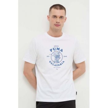 Puma tricou din bumbac bărbați, culoarea alb, cu imprimeu 625416