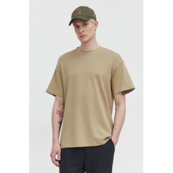 Solid tricou din bumbac barbati, culoarea verde, neted