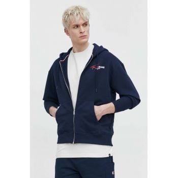 Tommy Jeans bluză bărbați, culoarea bleumarin, cu glugă, imprimeu DM0DM18631