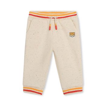 Kenzo Kids pantaloni de trening pentru copii culoarea bej, cu imprimeu