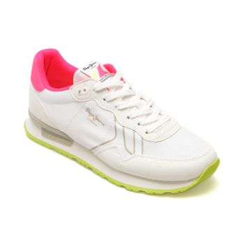 Pantofi sport PEPE JEANS albi, BRIT NEON, din material textil