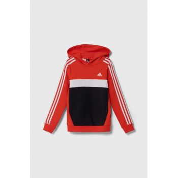 adidas bluza copii culoarea rosu, cu glugă, cu imprimeu