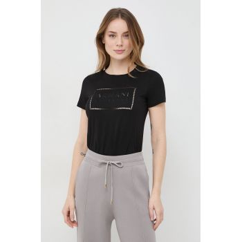 Armani Exchange tricou din bumbac femei, culoarea negru